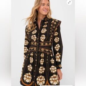 Black Embroidered Flowers Topstitching Long Sleeve Mini Dress
